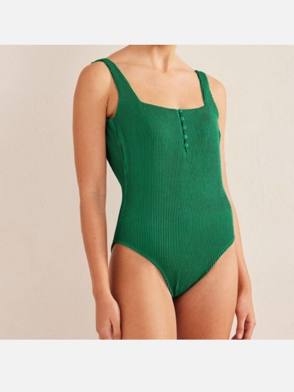 Boden Henley Green Textured Ribbed One Piece Swimsuit Size US 12 minimalist